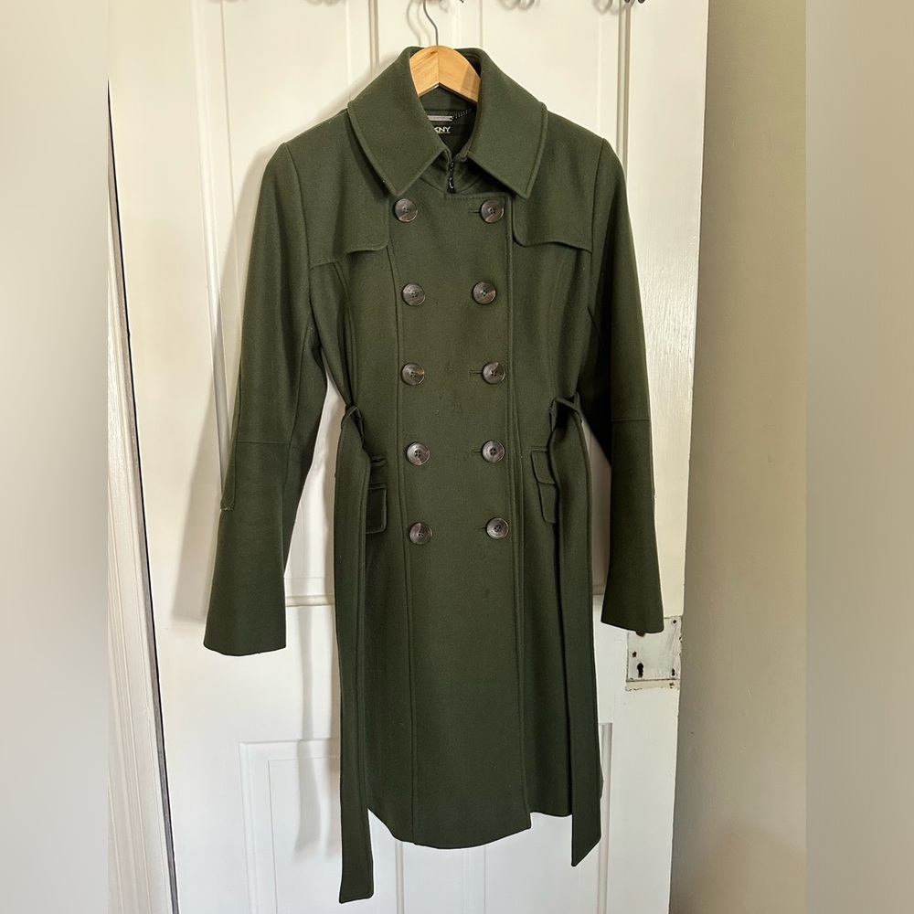 DKNY wool trench pea coat - hunter green